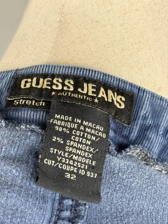 Guess Blue Corduroy Mini Skirt Y2K Stretch A-Line Size 32 - Picture 6 of 6